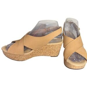 Clarks Collection Annadel Eirwyn Tan Leather Cork Wedge Sandals Women's Size 7.5